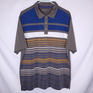 Men's Striped Polo Shirt - Blue, Gray, and Orange